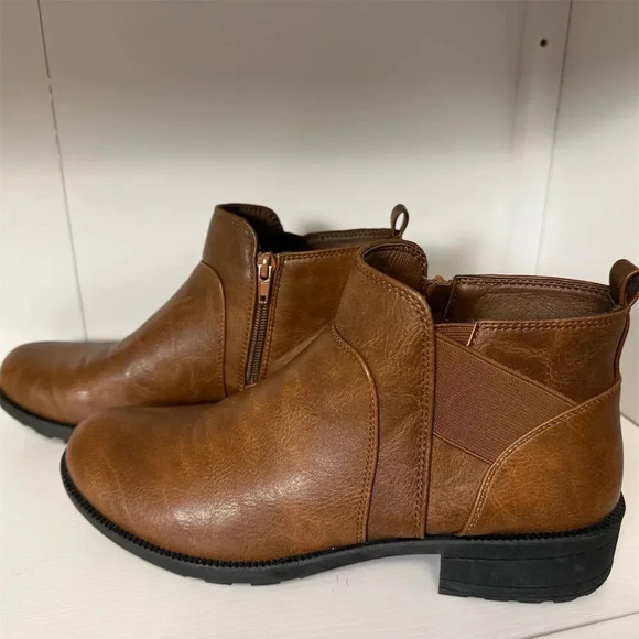 Easy Street Shoes - Easy Street Women's Ankle Bootie Brown Faux Leather Size 10 Casual